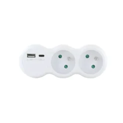 Best Biplite 16A + 2 USB Blanche Prise, Multiprise, Rallonge
