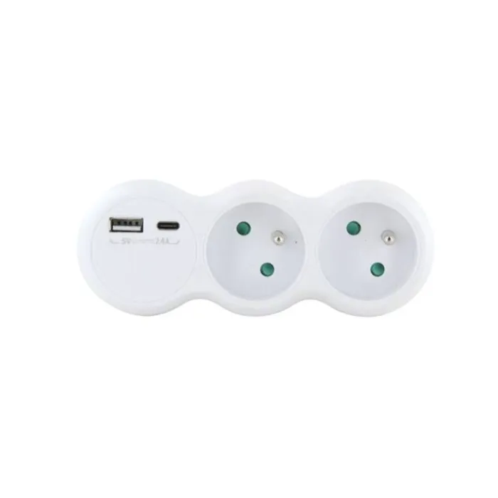 Best Biplite 16A + 2 USB Blanche Prise, Multiprise, Rallonge