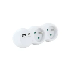 Best Biplite 16A + 2 USB Blanche Prise, Multiprise, Rallonge
