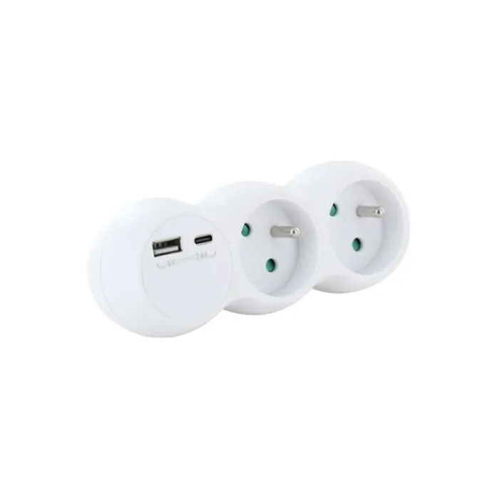 Best Biplite 16A + 2 USB Blanche Prise, Multiprise, Rallonge