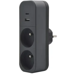 Clearance Biplite QUARX 2 prises + 1 USB-A + 1 USB-C Noire Prise, Multiprise, Rallonge
