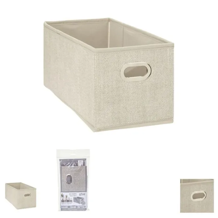 New Boîte de rangement pliable beige chiné 15x31 cm Mobilier, Décoration