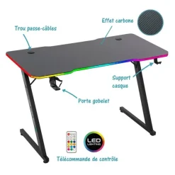 New Bureau gaming LED AMS-DESK120Z ASTRA Noir Bureau Gaming
