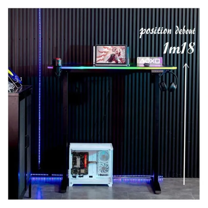 Discount Bureau gaming LED motorisé AMS-DESK120T Noir Bureau Gaming