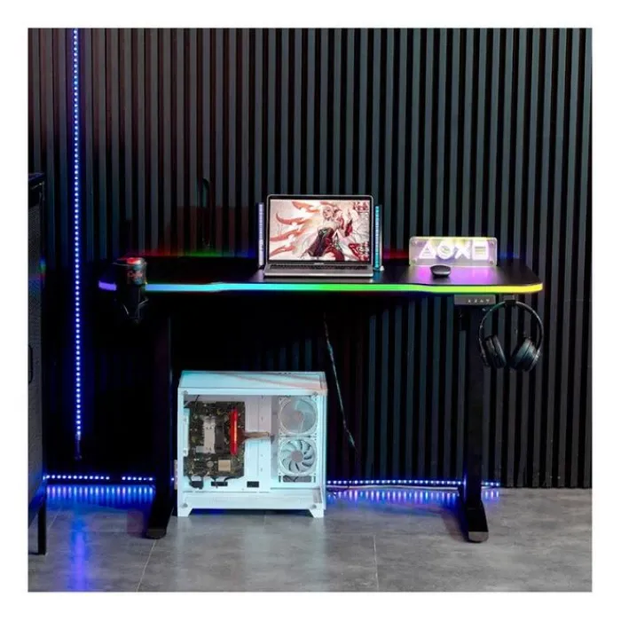 Discount Bureau gaming LED motorisé AMS-DESK120T Noir Bureau Gaming