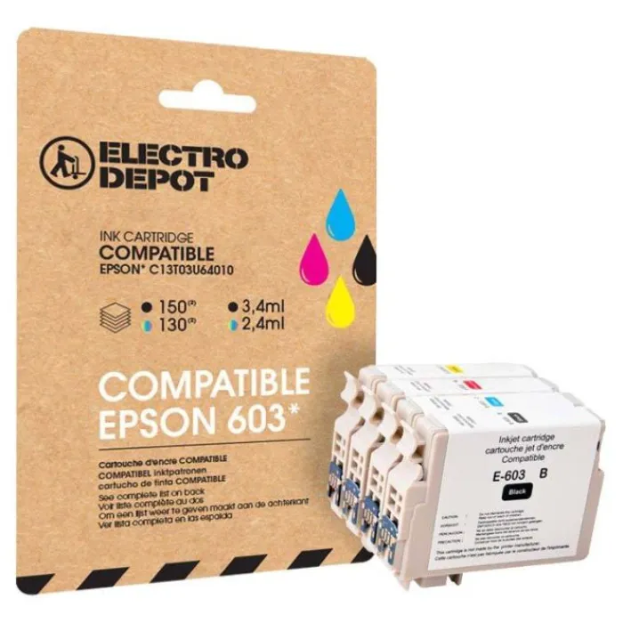 Sale Cartouche d'encre compatible Epson E 603 pack noir et couleurs - Etoile de mer Cartouche Imprimante Pour Epson