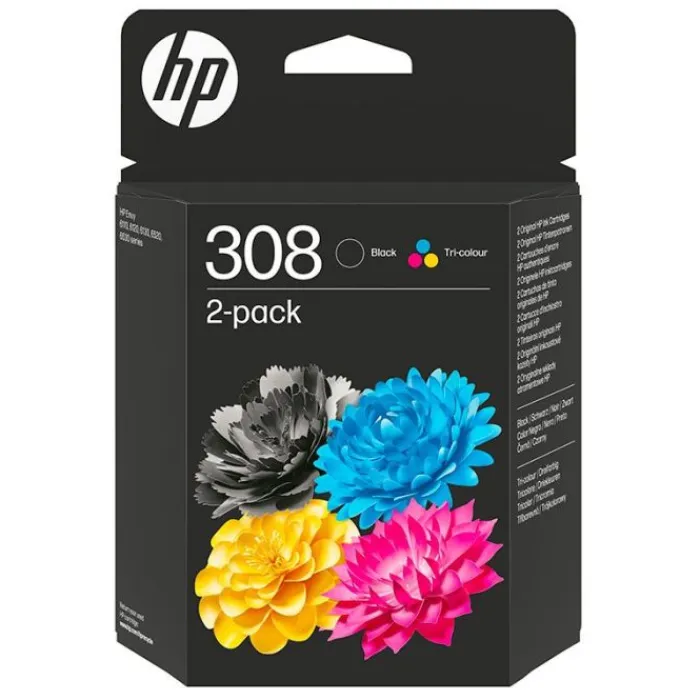 Hot Cartouche d'encre 308 Pack de 2 Cartouches d'Encre Noire et Trois Couleurs Authentiques Cartouche Imprimante Pour Hp