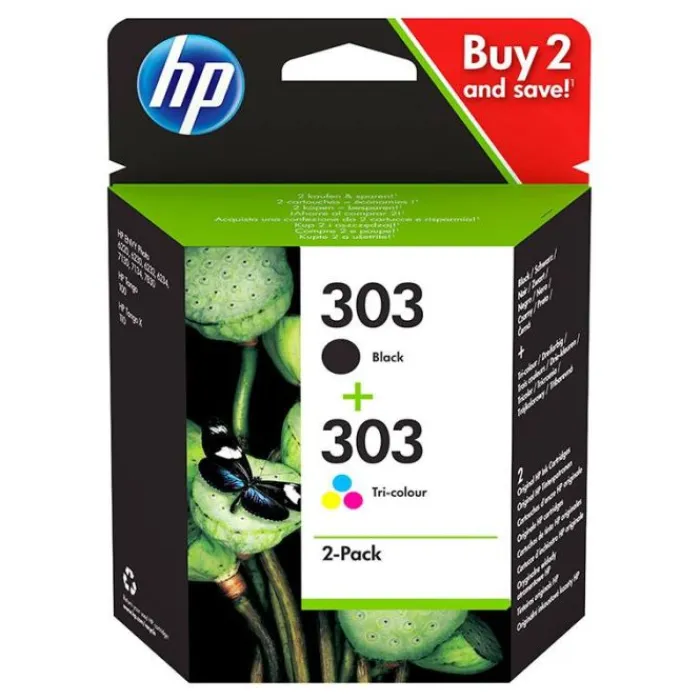 Discount Cartouche d’encre 303 Pack de 2 , Noire et Trois Couleurs, Authentiques (3YM92AE) Cartouche Imprimante Pour Hp