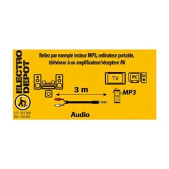 New Câble JACK 3,5 / 2 RCA Noir 3 mètres Câble Jack, Fibre Optique