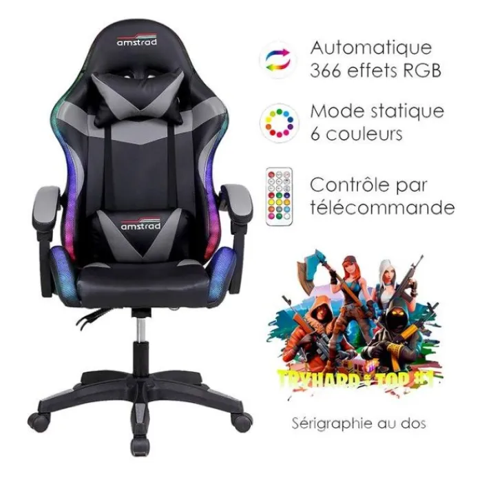 Hot Chaise gaming AMS 900 LED TOP1 Noir Chaise Gaming