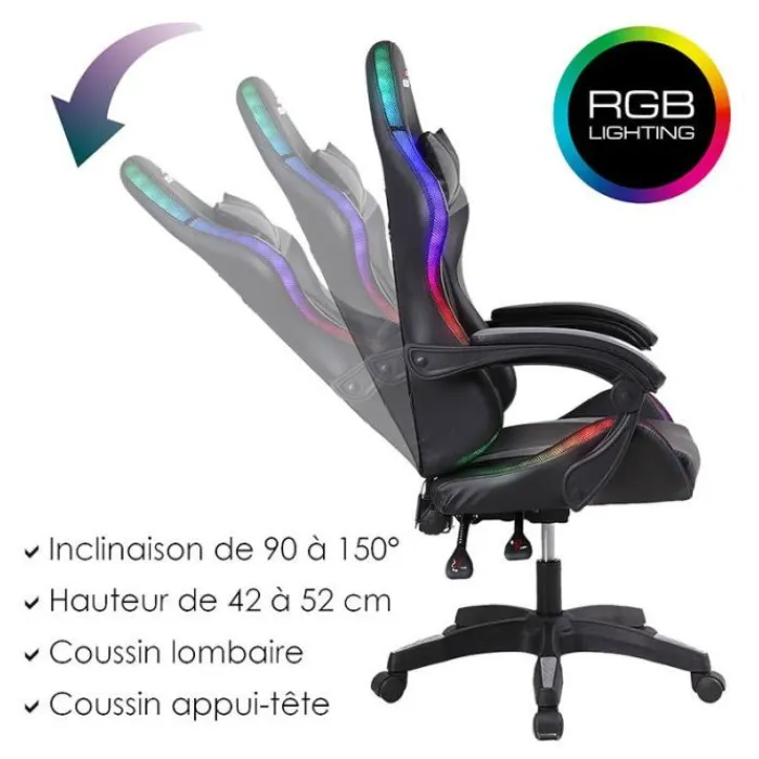 Chaise gaming 900 LED Gamer Noir Chaise Gaming