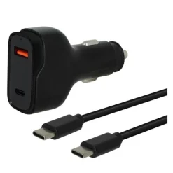 Outlet Chargeur allume cigare 2 ports USB-C et USB 83W et + Câble USB-C / USB-C 1M Noir Câble, Chargeur Smartphone