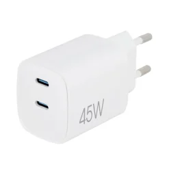 Discount Chargeur secteur 2 ports USB-C 45W Blanc Câble, Chargeur Smartphone