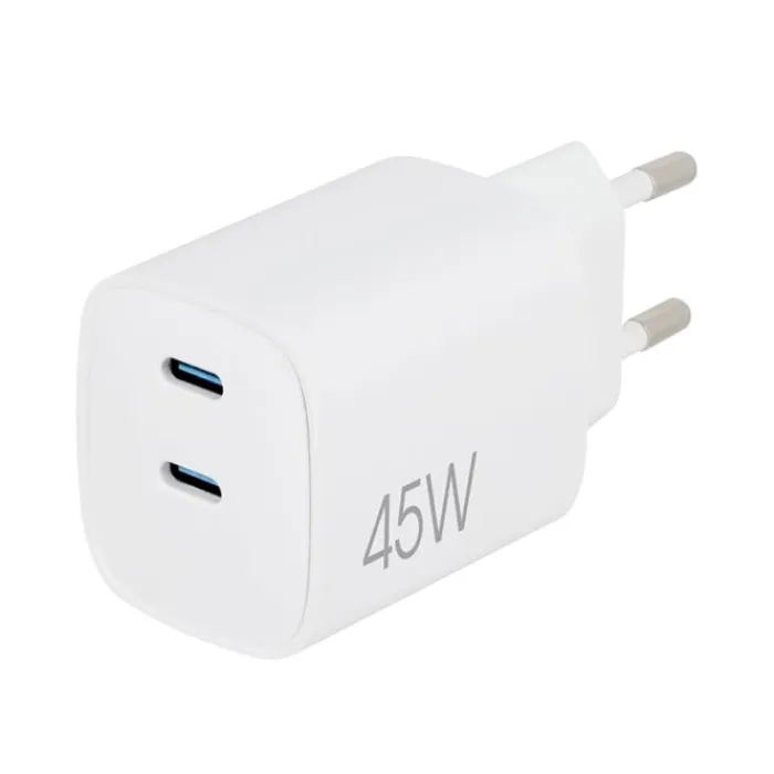 Discount Chargeur secteur 2 ports USB-C 45W Blanc Câble, Chargeur Smartphone