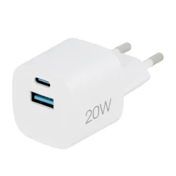 Clearance Chargeur secteur 2 ports USB-C 20W et USB 18W Blanc Câble, Chargeur Smartphone