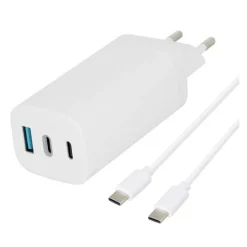 New Chargeur USB C 3 ports 65W + Câble USB-C / USB-C 1M Blanc Câble, Chargeur Smartphone