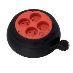Best Enrouleur 4 prises Noir et rouge - Cable 4m Prise, Multiprise, Rallonge