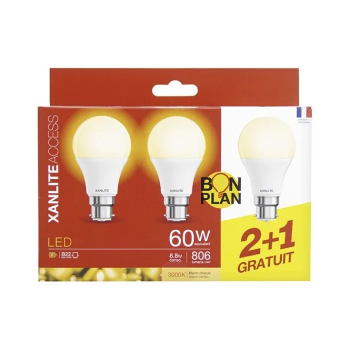Outlet Lot de 3 Ampoules B22 Led, Ampoules