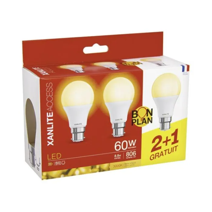 Outlet Lot de 3 Ampoules B22 Led, Ampoules