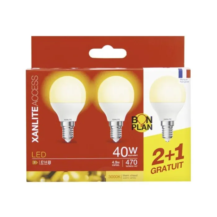 Clearance Lot de 3 Ampoules E14 470LM 3000K Led, Ampoules
