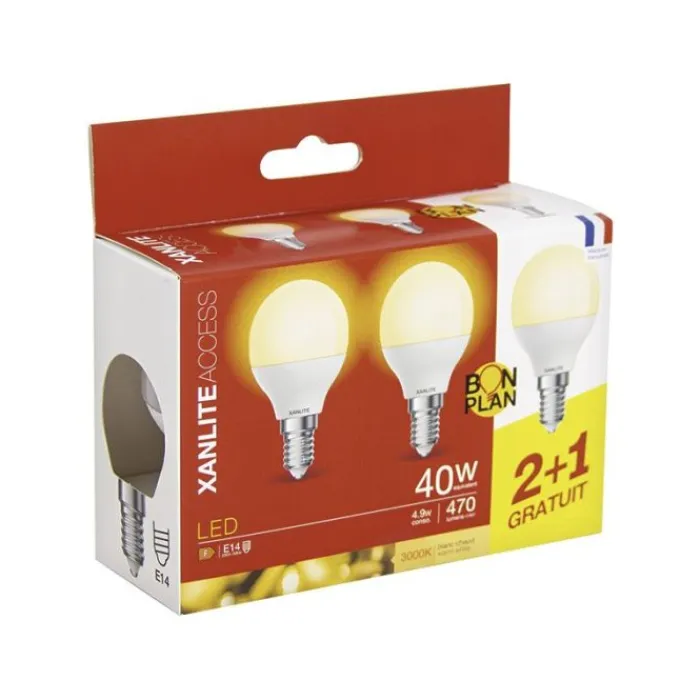 Clearance Lot de 3 Ampoules E14 470LM 3000K Led, Ampoules