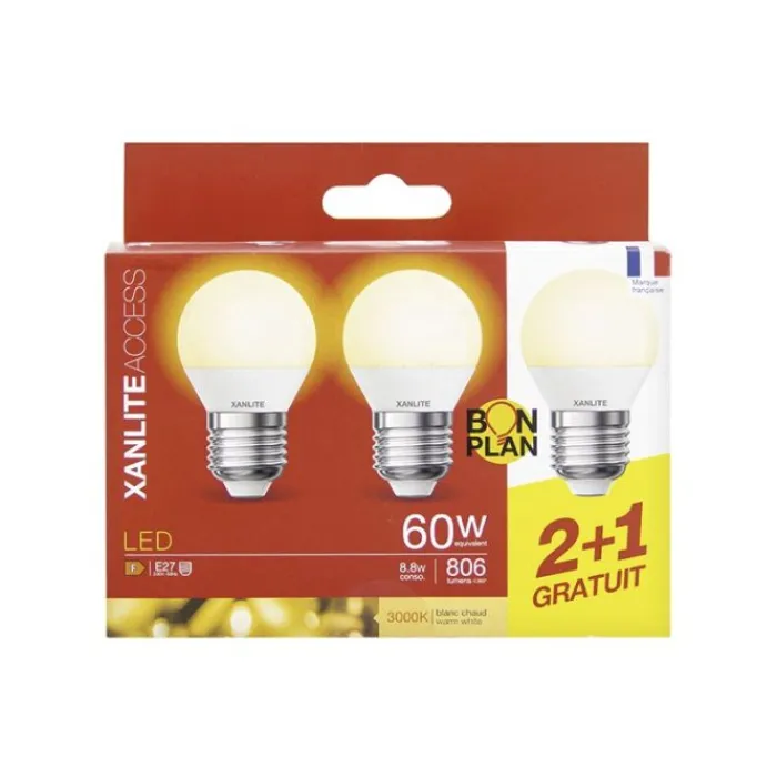 Clearance Lot de 3 Ampoules E27 Type P45 Led, Ampoules