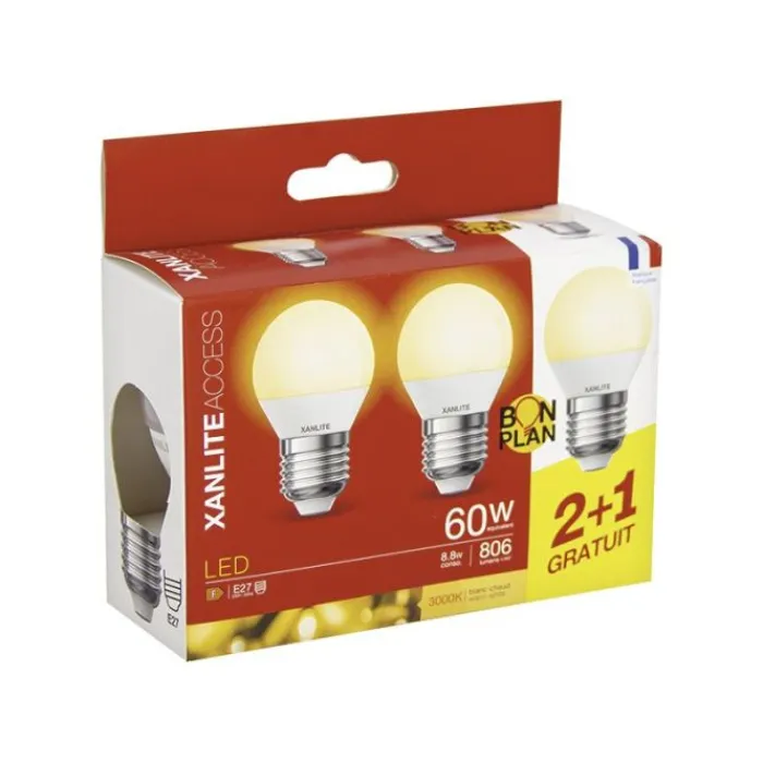 Clearance Lot de 3 Ampoules E27 Type P45 Led, Ampoules