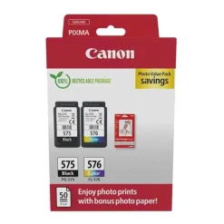 Clearance Multipack Cartouche d'encre Pack de 2 Originales PG-575 Noir et CL-576 Couleur + papier Cartouche Imprimante Pour Canon