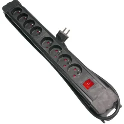 Outlet Multiprise 8 prises avec interrupteur Noire - Cable 1.5m Prise, Multiprise, Rallonge