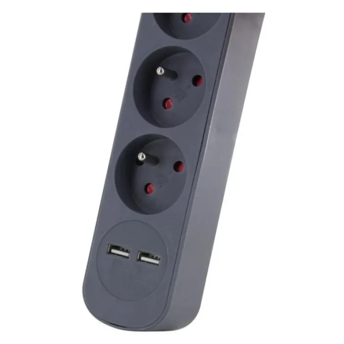 Discount Multiprise 5 prises + 2 USB-A avec interrupteur Noire - Cable 1.5m Prise, Multiprise, Rallonge
