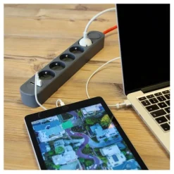 Discount Multiprise 5 prises + 2 USB-A avec interrupteur Noire - Cable 1.5m Prise, Multiprise, Rallonge