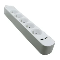 Sale Multiprise 5 prises + 2 USB Grise et blanche - Cable 1.5m Prise, Multiprise, Rallonge