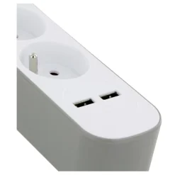 Sale Multiprise 5 prises + 2 USB Grise et blanche - Cable 1.5m Prise, Multiprise, Rallonge