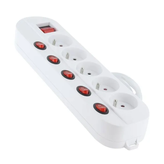 Sale Multiprise 5 prises avec 6 interrupteurs Blanche - Cable 1.5m Prise, Multiprise, Rallonge