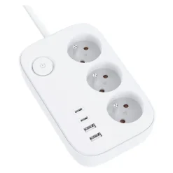 Hot Multiprise 3 prises + 2 USB + 2 USB-C avec interrupteur Blanche - Cable 1.5m Prise, Multiprise, Rallonge