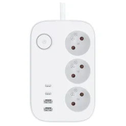 Hot Multiprise 3 prises + 2 USB + 2 USB-C avec interrupteur Blanche - Cable 1.5m Prise, Multiprise, Rallonge