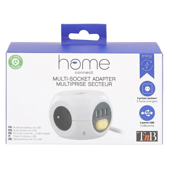 Outlet Multiprise 2 en 1 3 prises + 3 USB Blanche - Cable 1.43m Prise, Multiprise, Rallonge