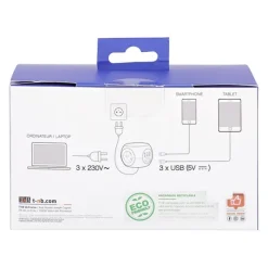 Outlet Multiprise 2 en 1 3 prises + 3 USB Blanche - Cable 1.43m Prise, Multiprise, Rallonge