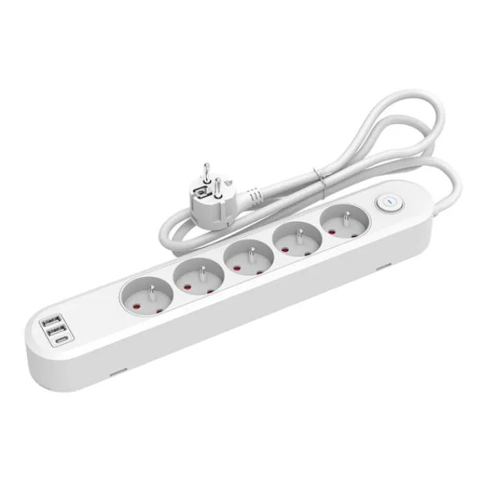 Clearance Multiprise 5 prises + 2 USB-A + 1 USB-C avec interrupteur Blanc - Cable 1.5m Prise, Multiprise, Rallonge