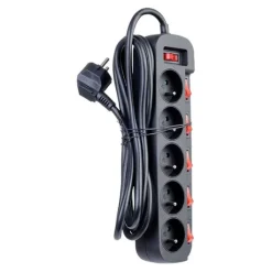 Online Multiprise 5 prises avec 6 interrupteurs Noire - Cable 3m Prise, Multiprise, Rallonge