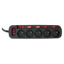 Online Multiprise 5 prises avec 6 interrupteurs Noire - Cable 3m Prise, Multiprise, Rallonge