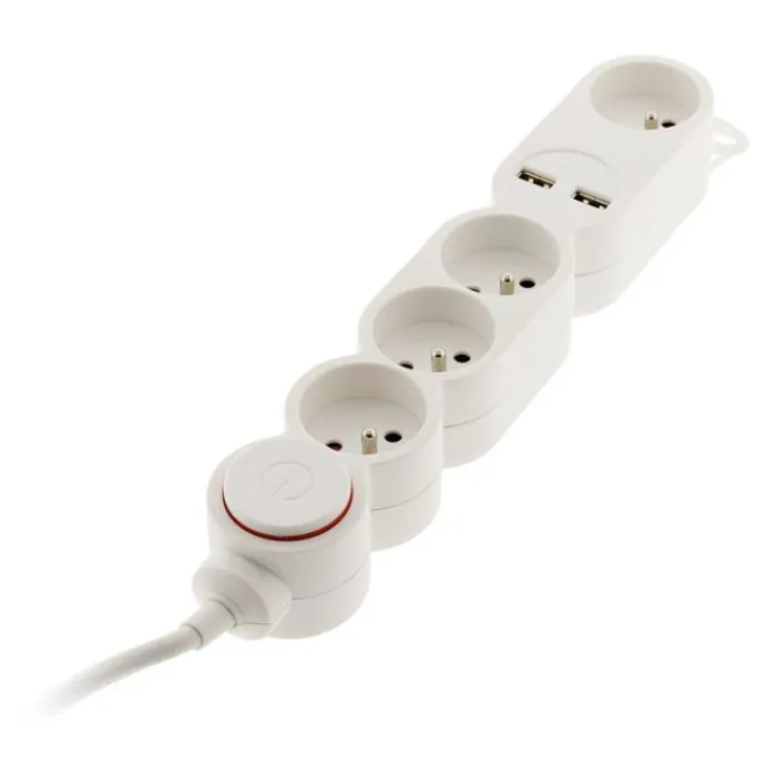 Best Multiprise 4 prises + 2 USB-A avec interrupteur Blanche - Cable 1.5m Prise, Multiprise, Rallonge