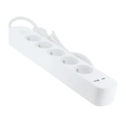 Sale Multriprise 5 prises + 2 USB Blanche - Cable 1.5m Prise, Multiprise, Rallonge