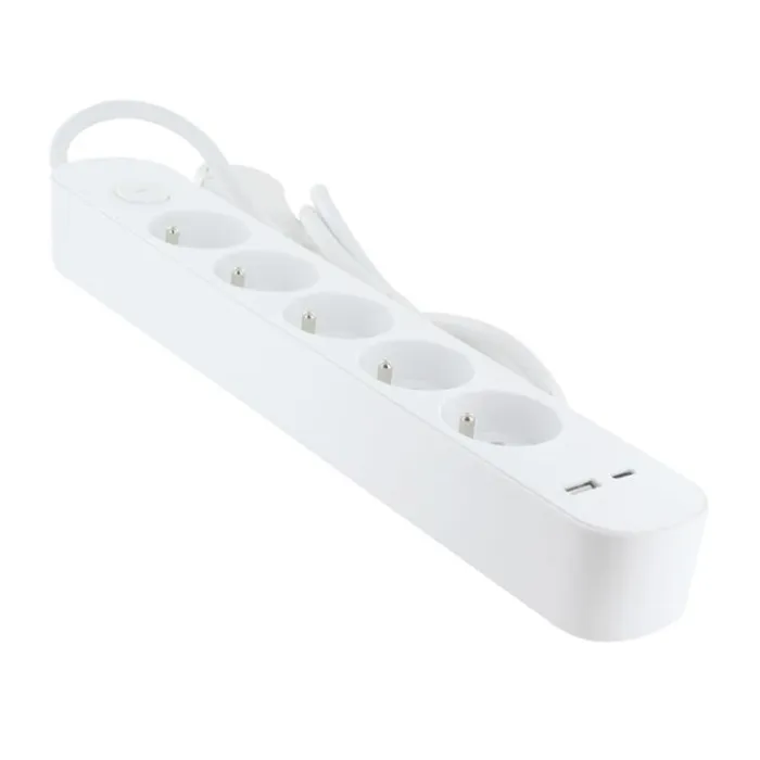 Sale Multriprise 5 prises + 2 USB Blanche - Cable 1.5m Prise, Multiprise, Rallonge