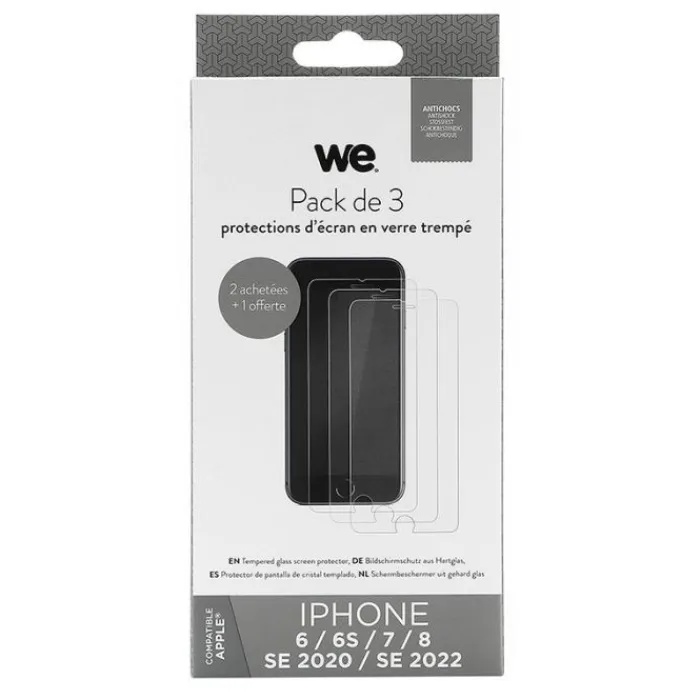 Outlet Pack de 3 Films de protection APPLE iPhone 7/8/SE Coque, Verre Trempé, Étui