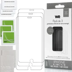 Outlet Pack de 3 Films de protection APPLE iPhone 7/8/SE Coque, Verre Trempé, Étui