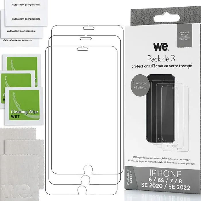 Outlet Pack de 3 Films de protection APPLE iPhone 7/8/SE Coque, Verre Trempé, Étui