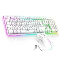 Online Pack Gamer - Clavier Sans Fil AZERTY FR RGB + Souris 4800 DPI, Rechargeable, Aluminium, PC/PS4/PS5/Xbox - Blanc Clavier Gaming