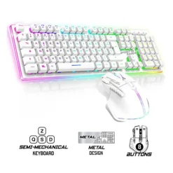 Online Pack Gamer - Clavier Sans Fil AZERTY FR RGB + Souris 4800 DPI, Rechargeable, Aluminium, PC/PS4/PS5/Xbox - Blanc Clavier Gaming