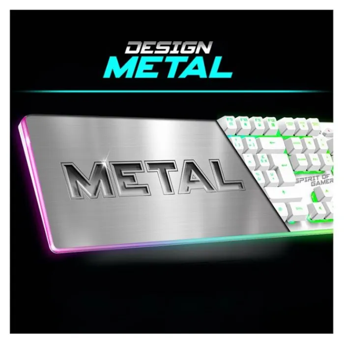 Online Pack Gamer - Clavier Sans Fil AZERTY FR RGB + Souris 4800 DPI, Rechargeable, Aluminium, PC/PS4/PS5/Xbox - Blanc Clavier Gaming